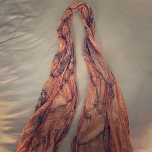 Peach and gray crimped and flowy scarf